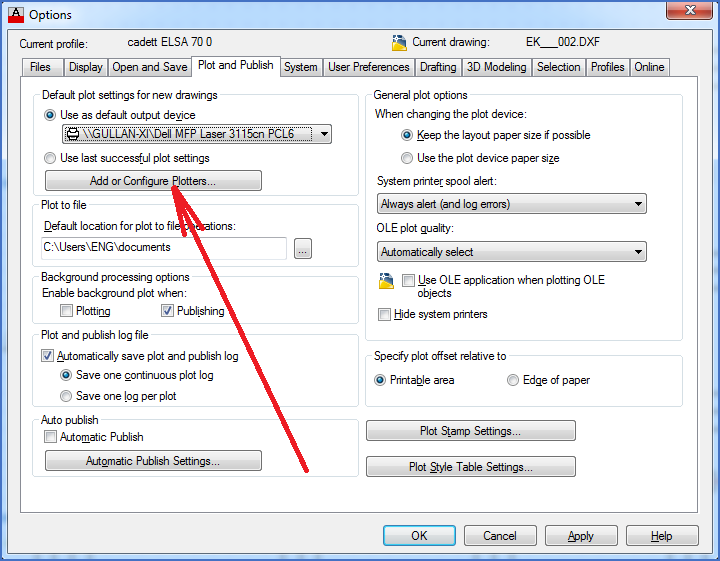 Figure 2586: The "Options" dialogue box where the "Add or Configure Plotters..." button is pressed