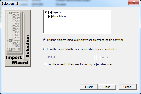 Figure 2540: &nbsp; Selection of projects and workstation settings