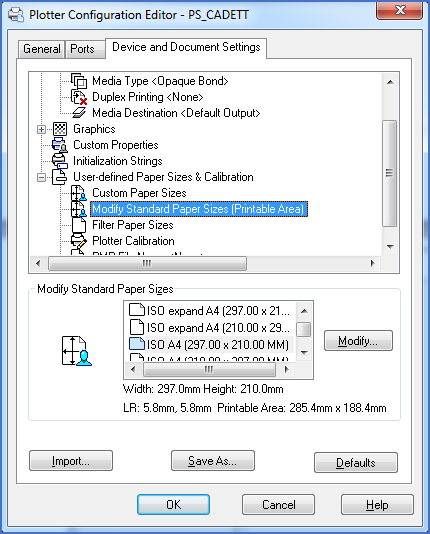 Figure 2614: "Modify Standard Paper Sizes (Printable Area)" is selected.