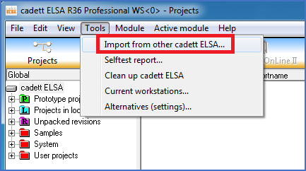 Figure 2537: &nbsp; Manual start of the "Import from other cadett ELSA..." feature.