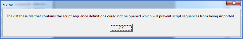 Figure 1374:  Error message shown when AUTOSCR.DBF is not available when trying to convert old script sequences