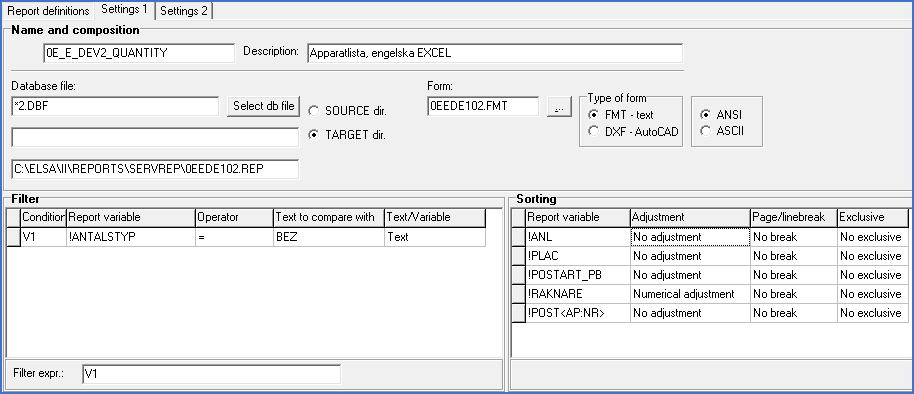 Figure 1320:  The relevant part of the "Settings 1" tab of the Report definition.