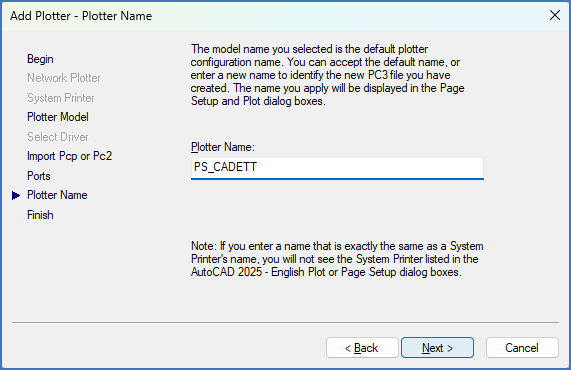 Figure 2610: The plotter name should be "PS_CADETT".