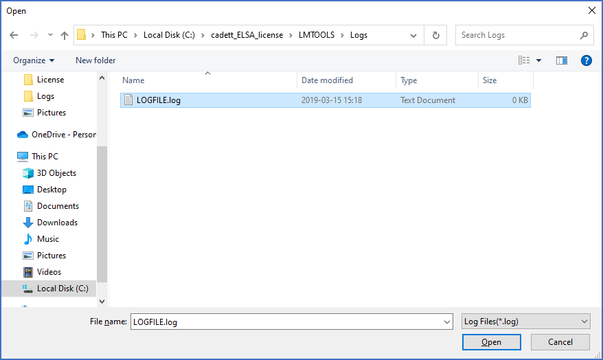 Figure 2381: &nbsp;The “LOGFILE.log” in the “Logs” folder is selected. If the file does not exist, please create it manually.