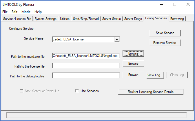 Figure 2378: &nbsp;The path to the "lmgrd.exe" has been specified. The next step is to specify the path to the license file.