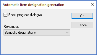 Figure 364:  Using the "Automatic item designation generation" feature, it is possible to automatically generate new unique fixed item designations for all symbolic item designations for which a fixed item designation does not yet exist.