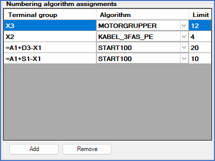 Figure 464:  The "Numbering algorithm assignments" section Figure 464:  The "Numbering algorithm assignments" section