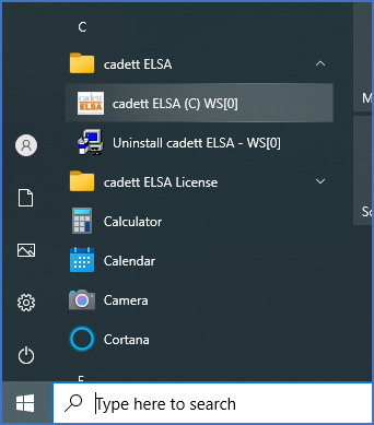 Figure 26:  cadett ELSA shortcut in the Windows Start menu