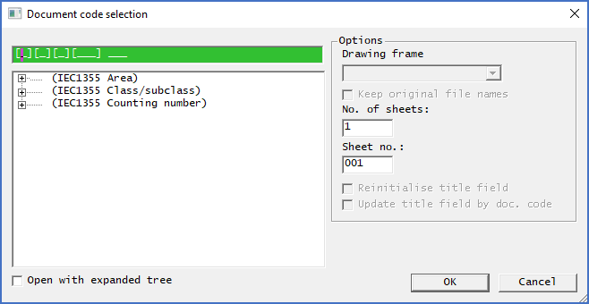 Figure 622:  The "Document code selection" dialogue box is displayed when using the "New" command.