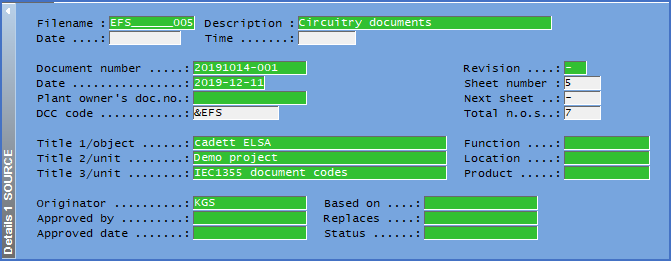 Figure 623:  A newly defined sheet is here visible in the Drawing Manager. The title field is automatically filled in according to the selected document codes and current project parameters.