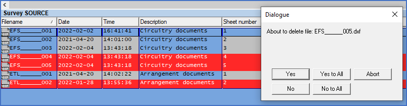 Figure 642:  A confirmation dialogue is displayed when you "Reorganise" and one or multiple drawing sheets have been marked to be deleted.