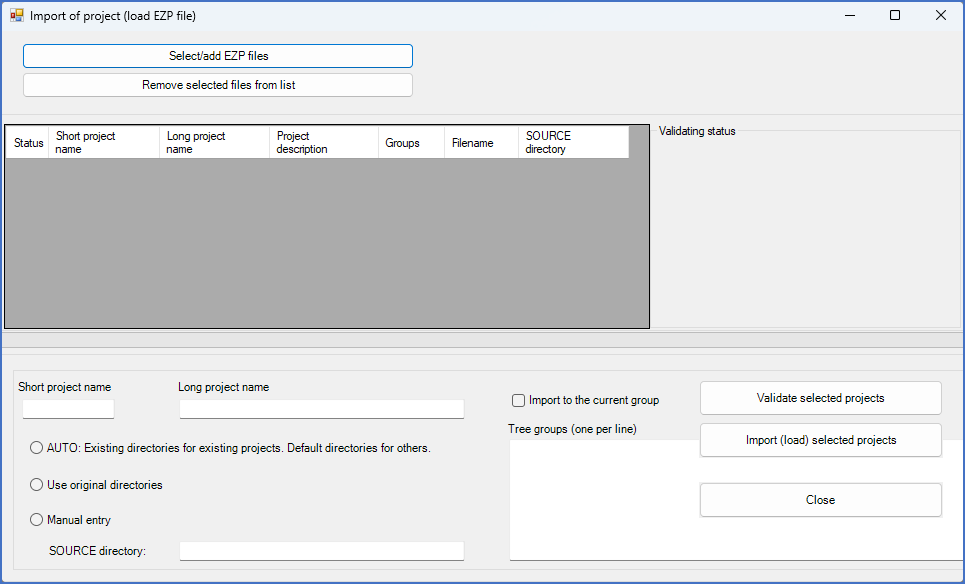Figure 175:  The dialogue box that is used to import previously exported projects looks like this when it is initially displayed.