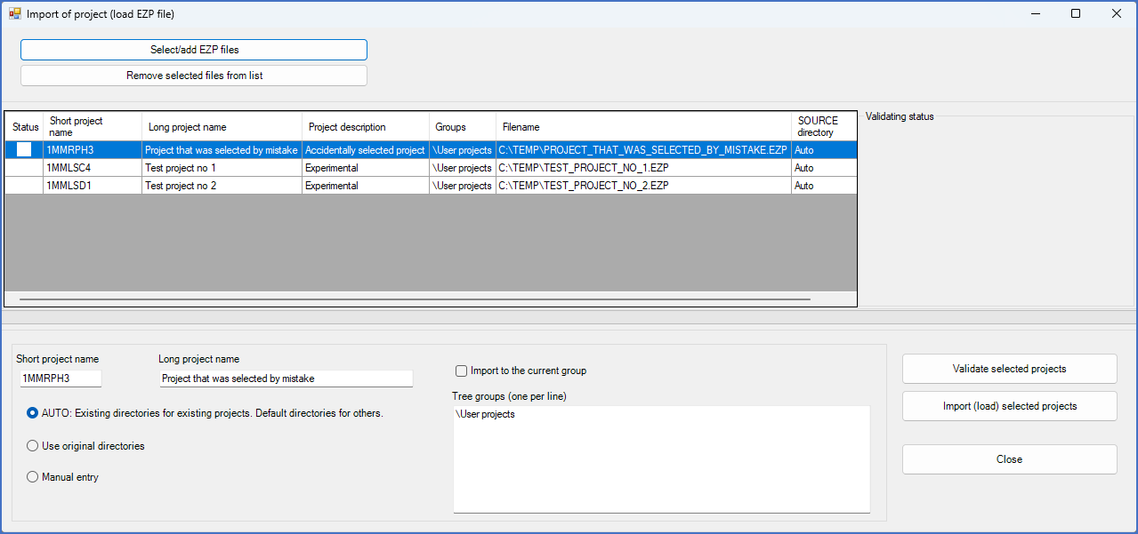 Figure 180: One project has been added to the list by mistake and shold therefore be removed. Figure 180: One project has been added to the list by mistake and shold therefore be removed.