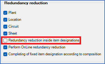 Figure 423:  The "Redundancy reduction inside item designations" check-box