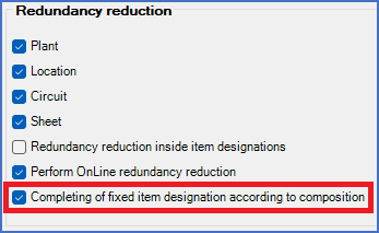 Figure 425:  The "Completing of fixed item designations" check-box