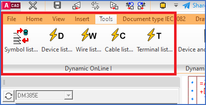 Figure 1114:  The "Dynamic OnLine I" panel of the "Tools" tab in the ribbon menu