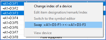 Figure 1143:  The "Swap" command is available only after you have selected precisely two devices. Otherwise, it is greyed out.