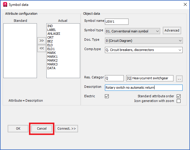 Figure 799: The "Cancel" button in the "Symbol data" dialogue box