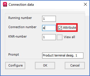 Figure 809: The "Attribute" check-box determines if the connection point should have an editable connection point number stored in an attribute or not.