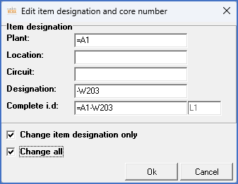 Figure 1170:  In this dialogue box, you edit the item designation of a cable.