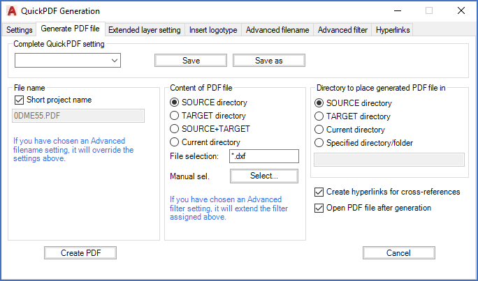 Figure 962:  The Generate PDF file tab