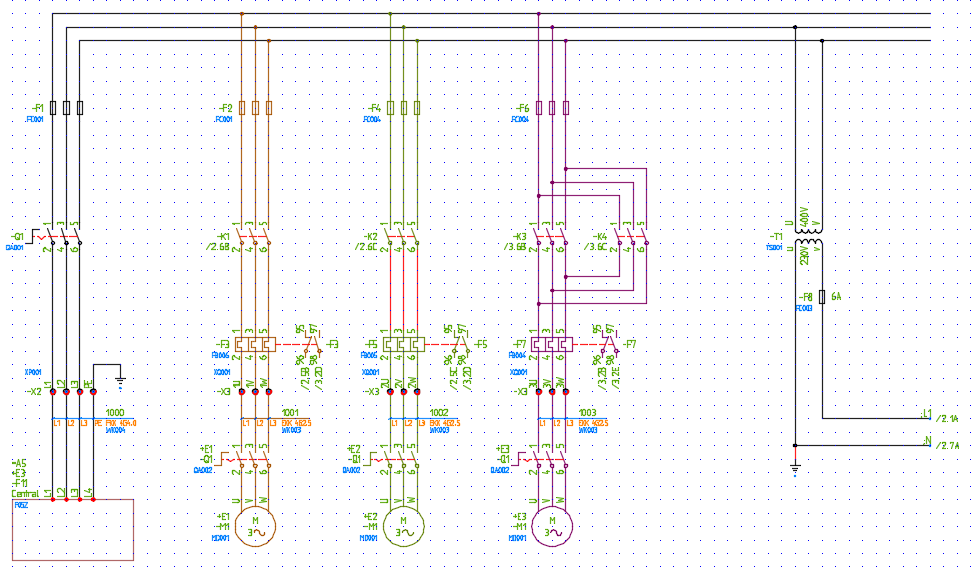 Figure 1005:  The first motor circuit belongs to ”Testoption 1” with colour 32, the second to ”Testoption 2” with colour 64 and the third to ”Testoption 3” with colour 224.