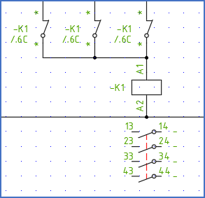 Figure 338: A mistake has been made. The new contact mirror has no break contacts at all. All connection numbers are replaced with asterisks to signal the error. Figure 338: A mistake has been made. The new contact mirror has no break contacts at all. All connection numbers are replaced with asterisks to signal the error.