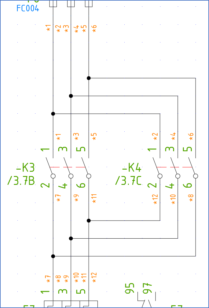 Figure 468:  In this motor circuit, stars have been used to mark symbolic wire numbers. The parameter must be set to "With *" for this to work.