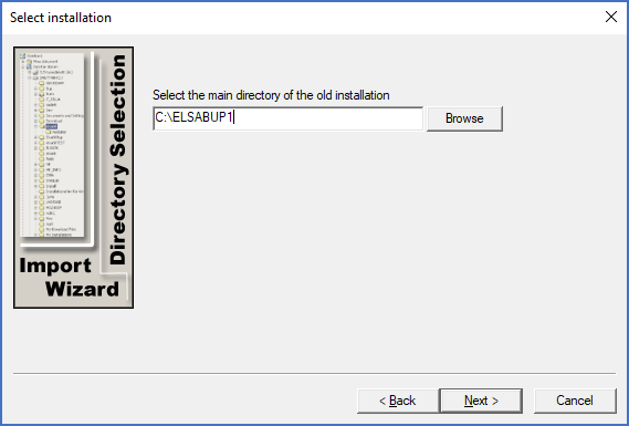 Figure 35:  Secondly, you select an installation or a copy of an installation to import from.