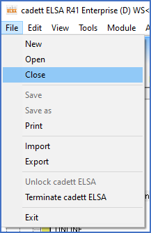 Figure 123:  The "Close" command in the "File" pull-down menu can be used to close the current project.