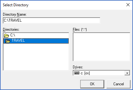 Figure 223:  A temporary directory, in this case called "C:\TRAVEL", is used for transferring EZP files.