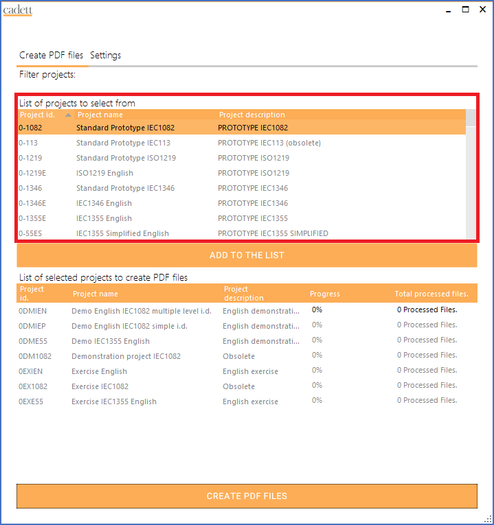 Figure 200: The "List of projects to select from" Figure 200: The "List of projects to select from"