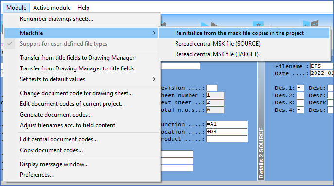 Figure 670:  The "Reinitialise from the mask file copies in the project" command