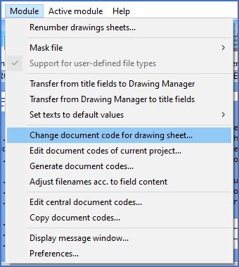 Figure 564:  The "Change document code for drawing sheet" command