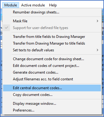 Figure 568:  The "Edit central document codes" command