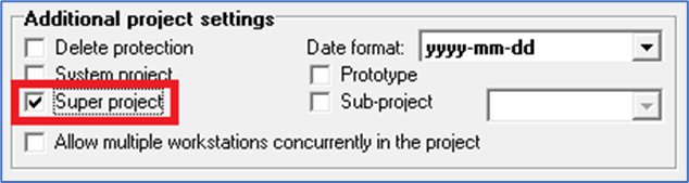 Figure 1486:  A conventional project is turned into a super project by checking the "Super project" checkbox. 