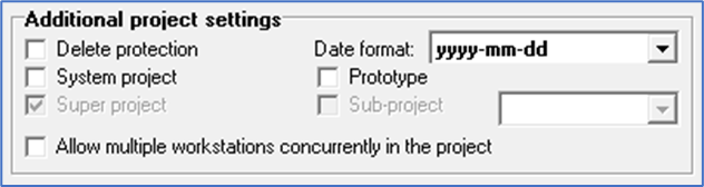 Figure 1487:  A super project that contains sub-projects cannot be turned into a conventional project. Therefore, the "Super project" checkbox is greyed out. 