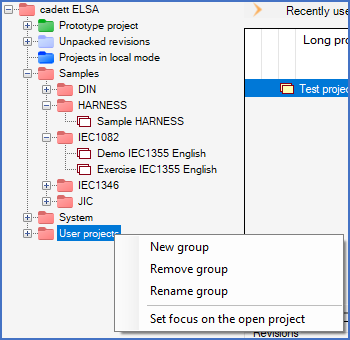 Figure 79:  The tree structure context menu when applied to a group