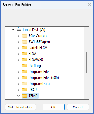 Figure 165:  The "Browse For Folder" dialogue is used to select in which directory to save the EZP files.