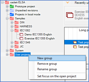 Figure 107:  Create a new group by first selecting "New group" in the context menu.