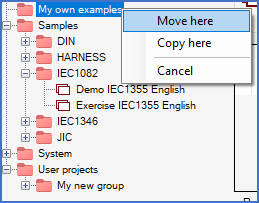Figure 110: The group named "My new group" has been dragged and dropped in the group "My own examples". Figure 110: The group named "My new group" has been dragged and dropped in the group "My own examples".