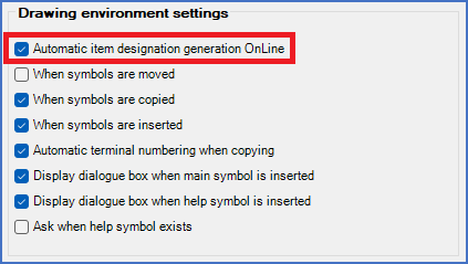 Figure 408:  The "Automatic item designation generation OnLine" check-box