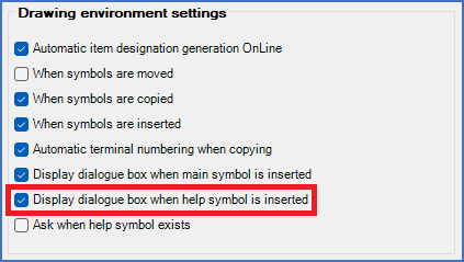 Figure 416:  The "Display dialogue box when help symbol is inserted" check-box