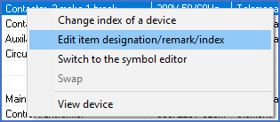 Figure 1140:  The "Edit item designation/remark/index" command in the context menu