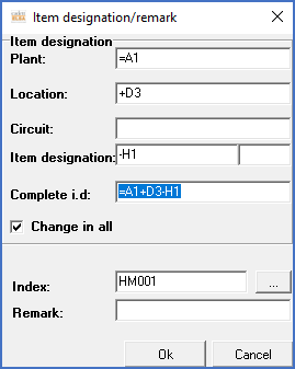 Figure 1141:  The dialogue box that is displayed when selecting the "Edit item designation/remark/index" command