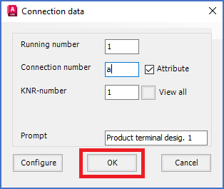 Figure 822: The "OK" button in the "Connection data" dialogue box
