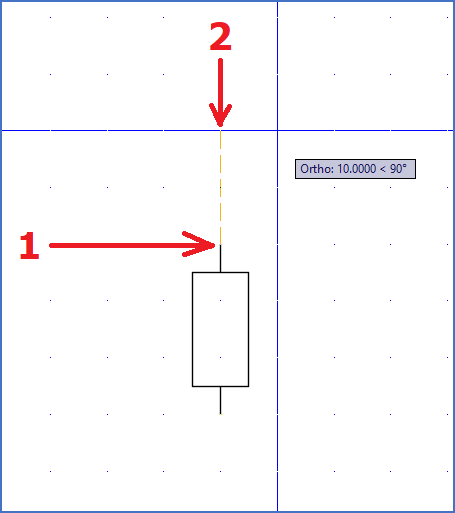 Figure 823: First click in position "1" to define where the connection point should be placed. Then click in position "2" to define the direction of the connection point.