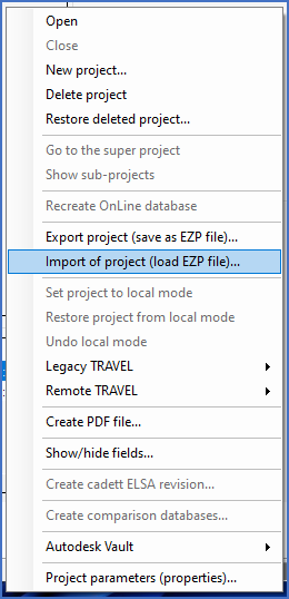 Figure 226:  The "Import of project (load EZP file)..." command