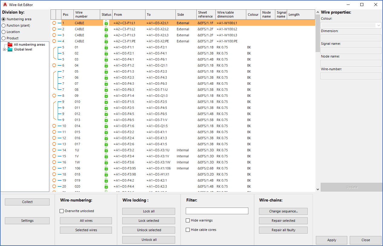 Figure 1718: The Wire list in Dynamic OnLine I Figure 1718: The Wire list in Dynamic OnLine I