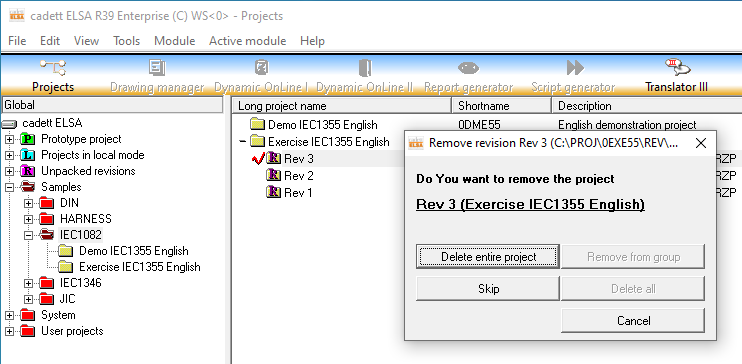 Figure 1468:  The same confirmation dialogue box that is used when deleting conventional projects, is displayed also when deleting an actual revision.